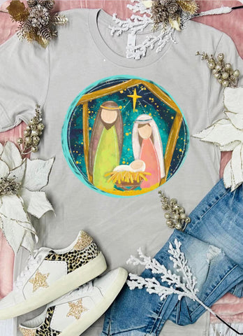 KIDS Nativity Circle Ash Grey Tee