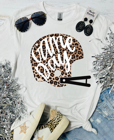 Game Day Leopard Helmet White Tee