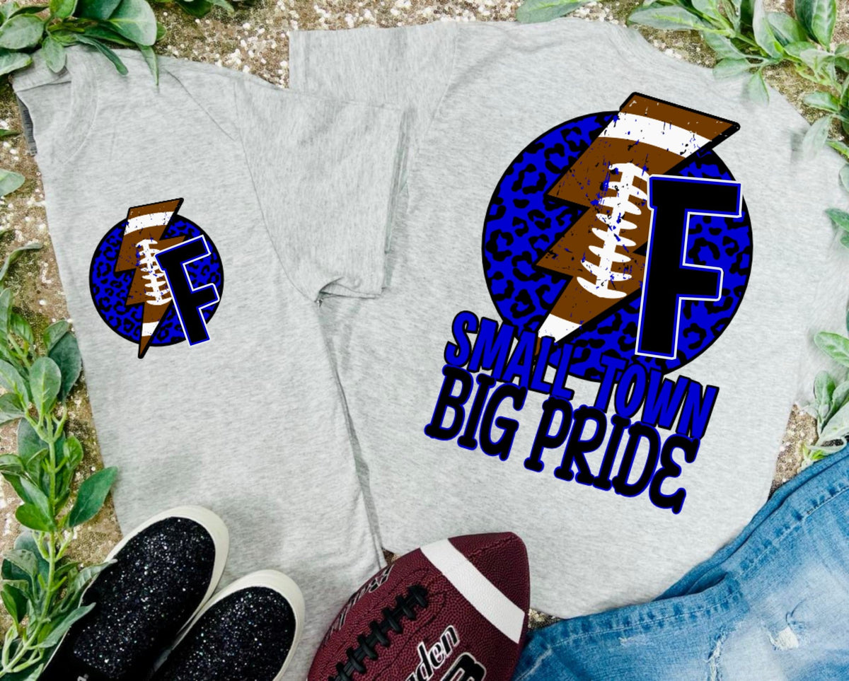 Small Town Big Pride FOOTBALL Small Pocket & Big On Back Design Ash Grey Tee