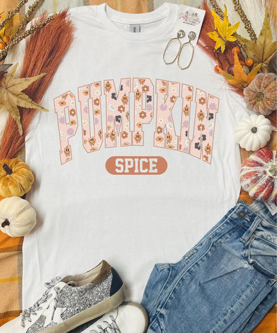 Pumpkin Spice Flowers White Unisex Tee