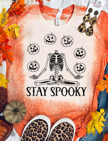 Stay Spooky Pumpkin Head Orange Bleached Tee