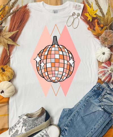 Pink Disco Pumpkin White Unisex Tee