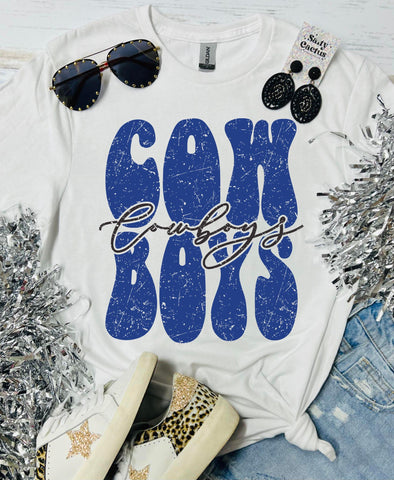 Cowboys Bubble Font White Tee