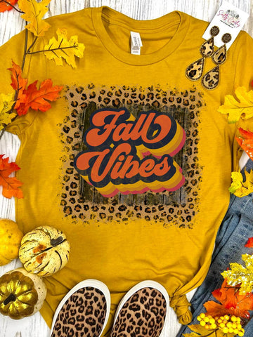 *DTG* Fall Vibes Leopard Square Mustard Tee