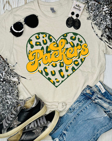 Packers Leopard Heart Tan Tee