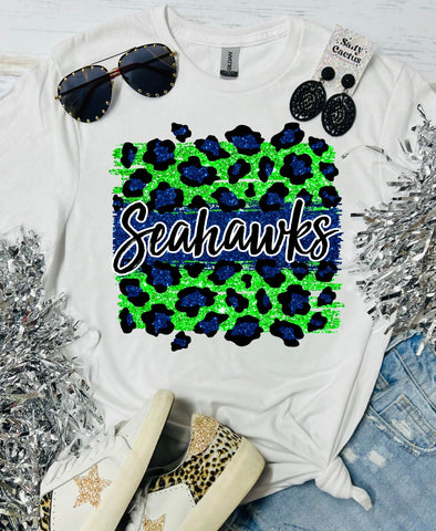 Seahawks Leopard Glitter Square White Tee