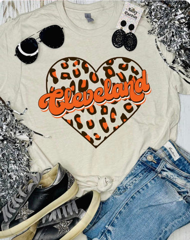 Cleveland Leopard Heart Tan Tee