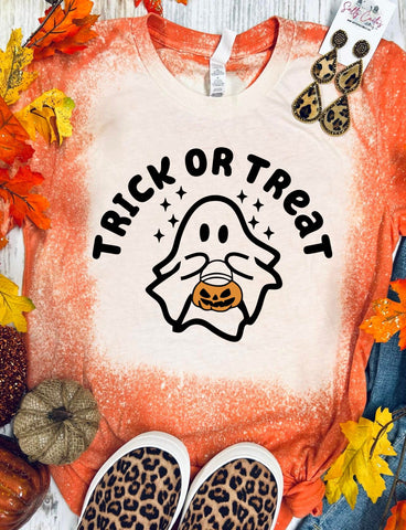 Trick or Treat Ghost Orange Bleached Tee