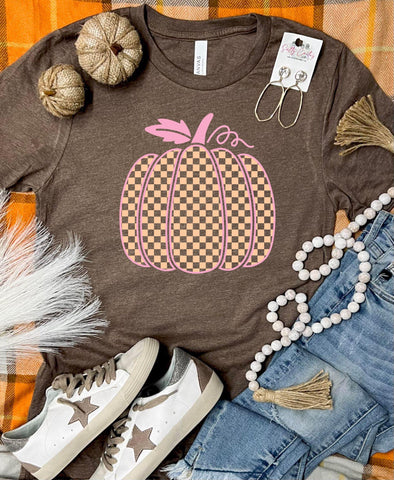 *DTG* Pumpkin Checkered Brown Tee