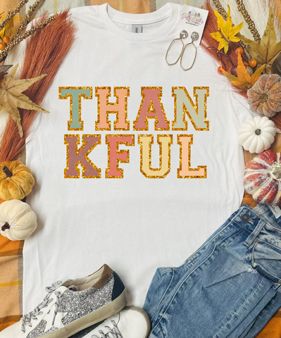 Thankful Patch Stacked White Tee