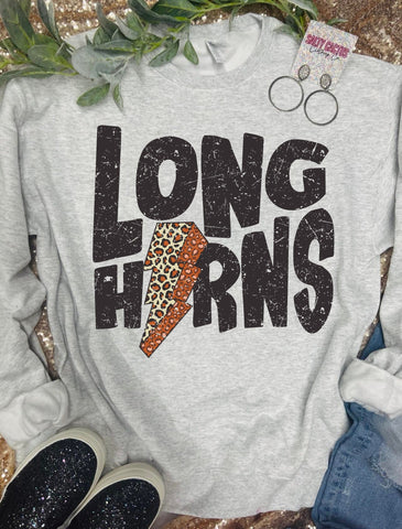 Longhorns Leopard Bolt Ash Grey Sweatshirt