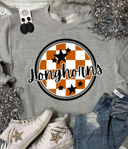 *DTG* Longhorns Checkered Circle Oxford Grey Sweatshirt