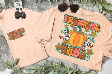 Thankful Mama Small on Pocket big on Back Peach Tee