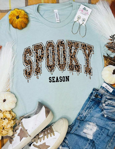 Leopard Spooky Season Dusty Blue Tee