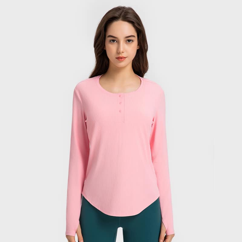 Ribbed Button High Stretch Yoga Top