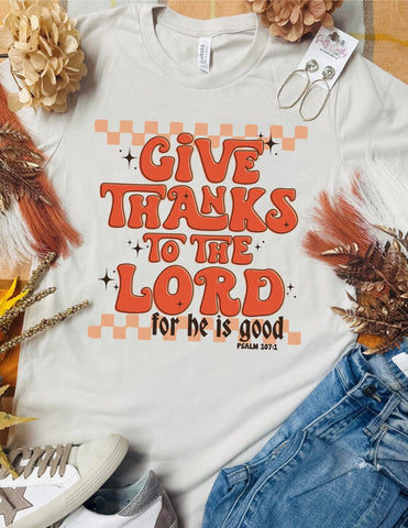 Checkered Give Thanks To the Lord Tan Tee