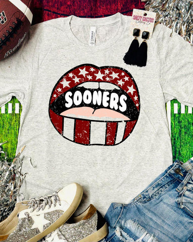 Lips Stars and Stripes Sooners Maroon Ash Triblend Tee