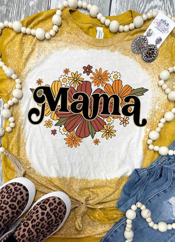 Mama Vintage Floral Mustard Bleached Tee