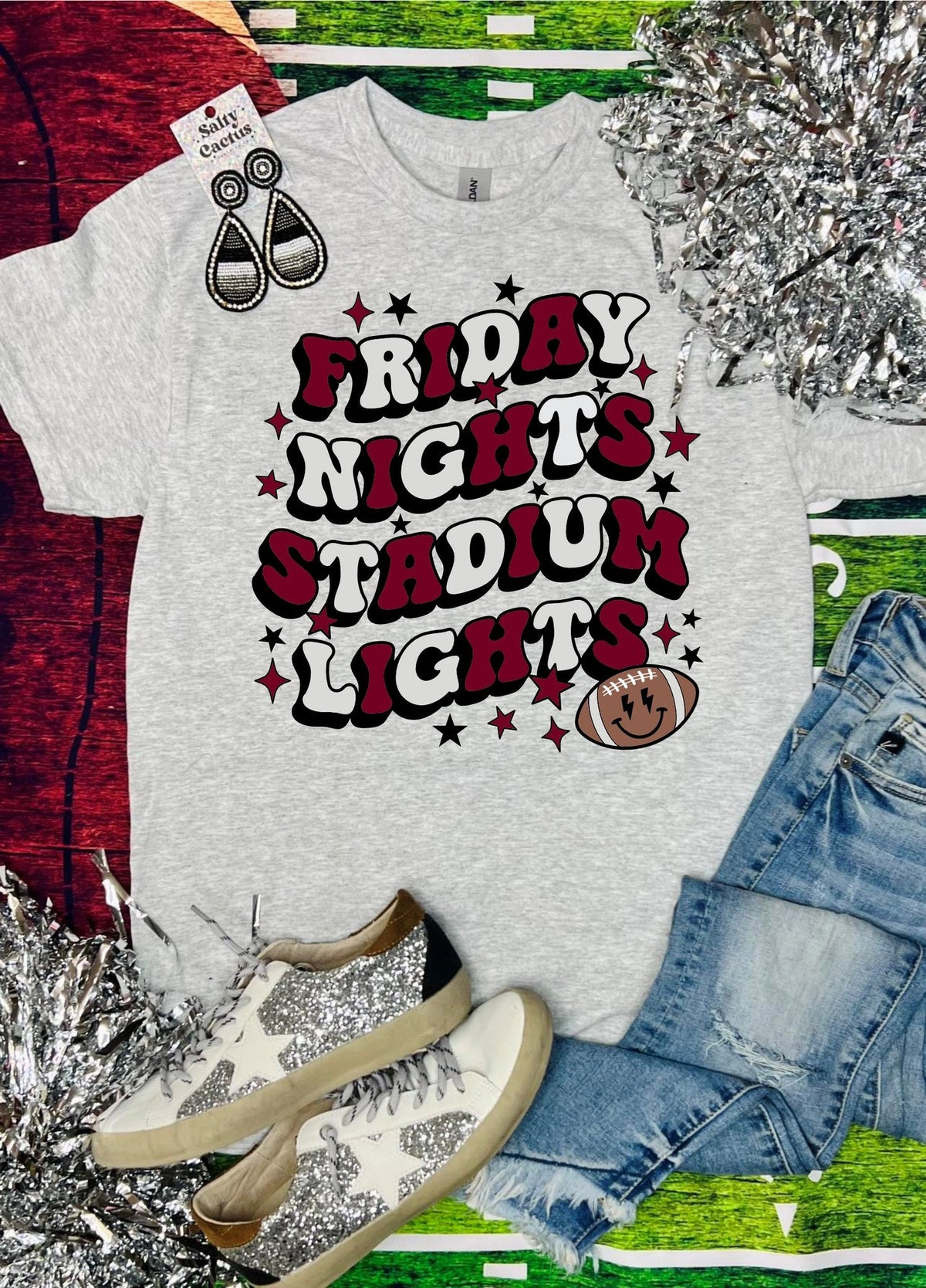 Friday Nights Stadium Lights Retro Football Ash Grey Tee