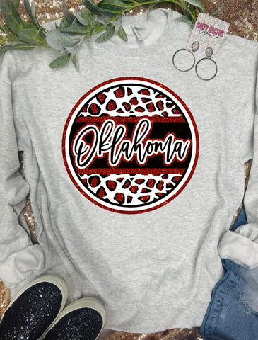 Oklahoma Glitter Leopard Circle Ash Grey Sweatshirt