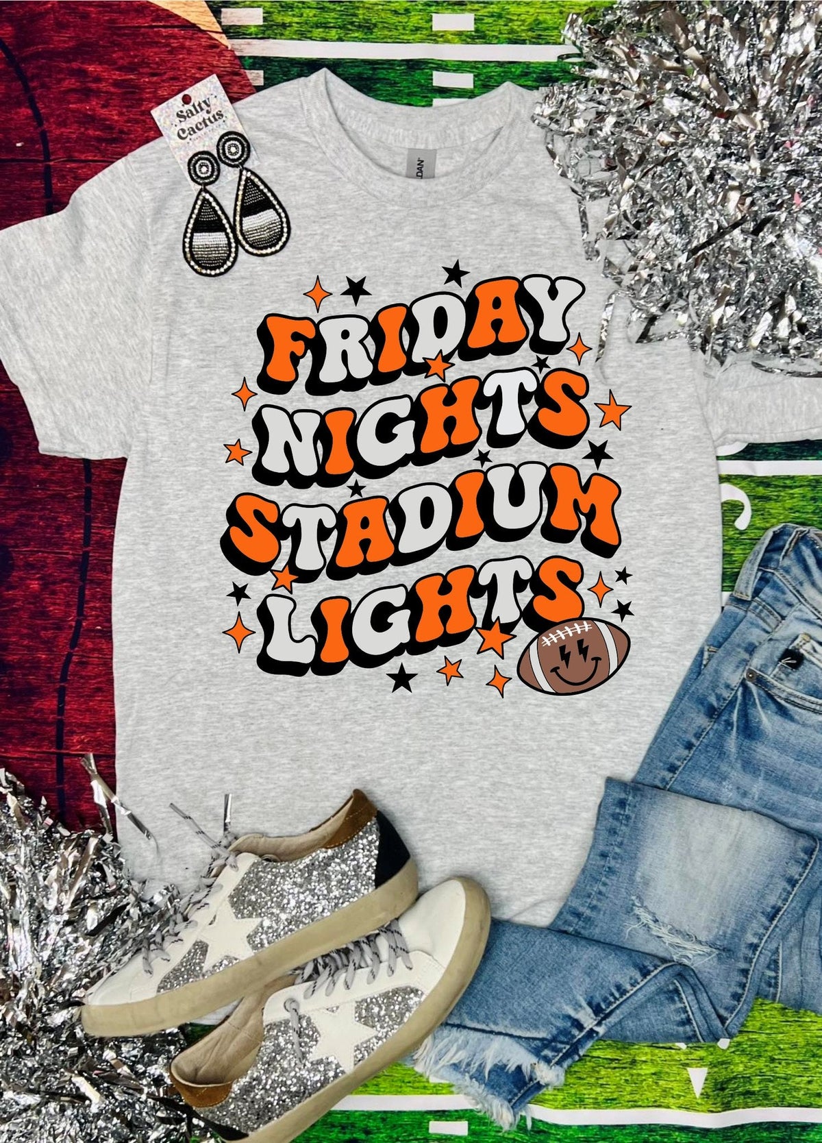 Friday Nights Stadium Lights Retro Football Ash Grey Tee