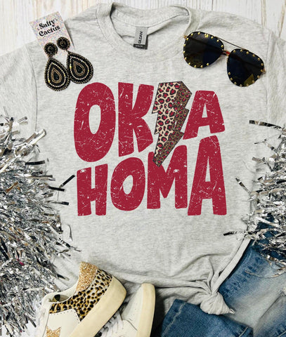 Oklahoma Sooner Leopard Bolt Ash Grey Tee