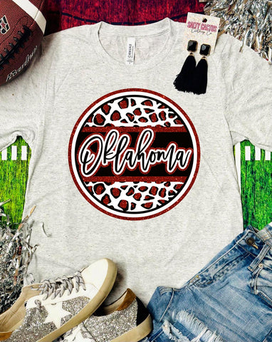 Oklahoma Glitter Leopard Circle Ash Triblend Tee