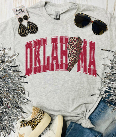 Maroon Oklahoma Leopard Bolt Ash Triblend Tee