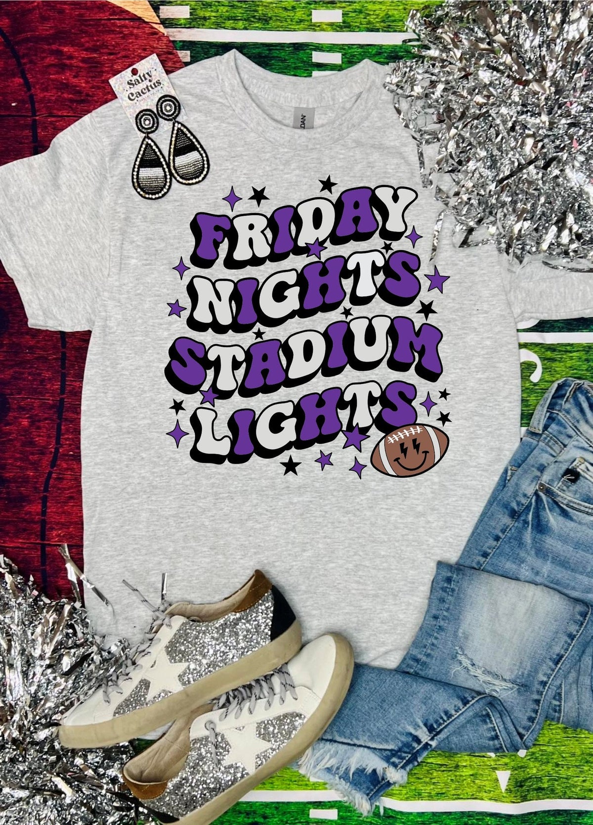 Friday Nights Stadium Lights Retro Football Ash Grey Tee