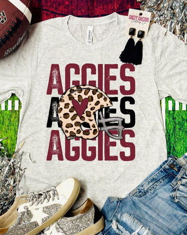 Aggies Leopard Helmet Ash Triblend Tee