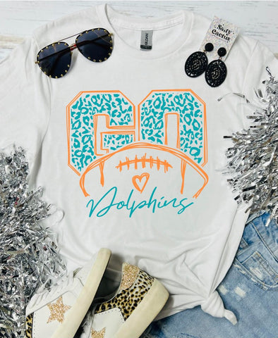 Go Dolphins Leopard Football White Tee