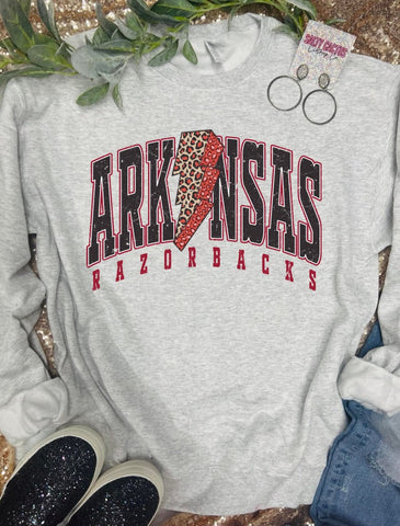 Arkansas Razorback Leopard Bolt Ash Grey Sweatshirt