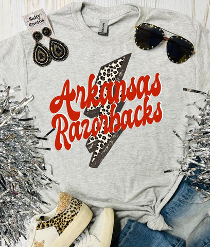 Arkansas Leopard Bolt Distressed Ash Triblend Tee