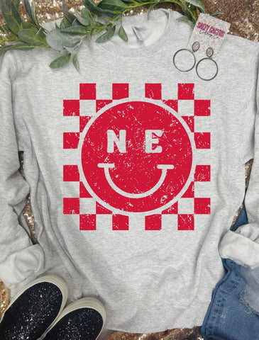 NE Checkered Smile  Ash Grey Sweatshirt