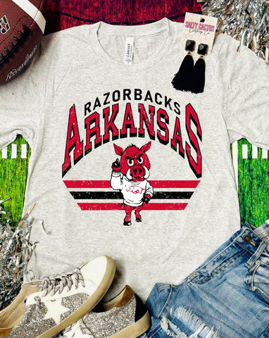 Arkansas Striped Retro Ash Triblend Tee