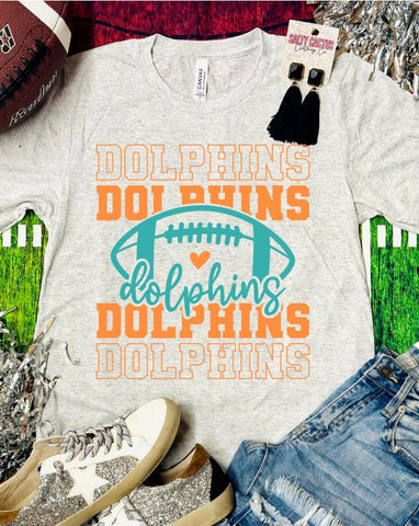 Dolphins Football Outline Triblend Soft Tee