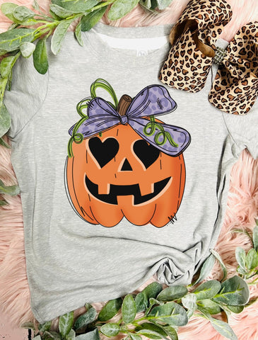 Jack O Lantern Bow Ash Grey Tee