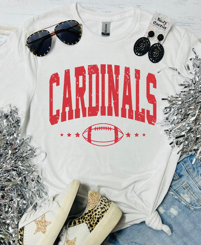 Cardinals Distressed Football with Stars White TEE