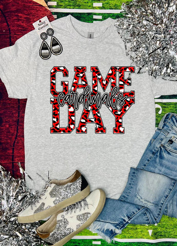 Game Day Big Words Leopard Cardinals Ash Grey TEE