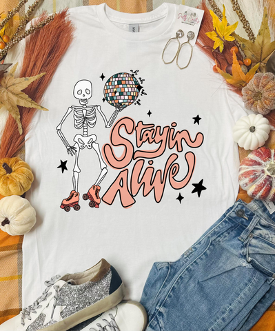 Stayin' Alive White Tee