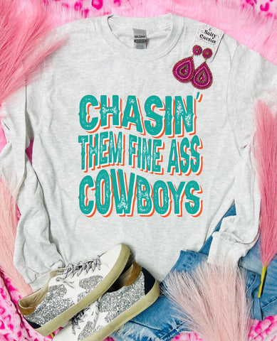 Chasin' Them Fine Ass Cowboys Ash Grey Long Sleeve