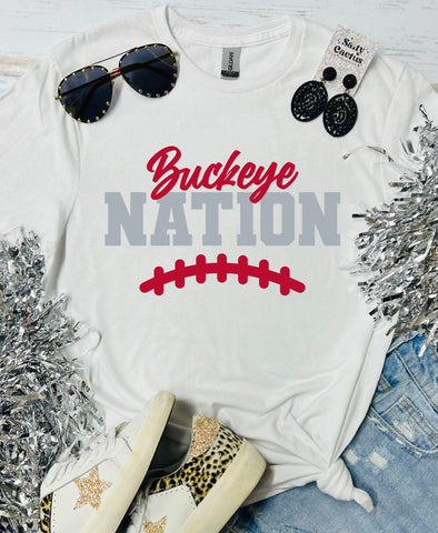 Buckeye Nation Stitches WHITE TEE