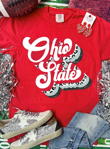 *DTG* Ohio State Glitter Comfort Color Red Tee