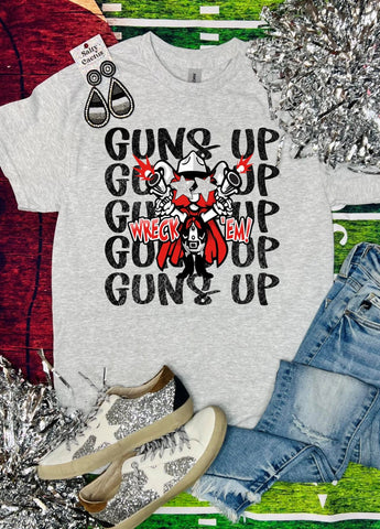 Guns Up Wreck Em' Stacked Ash Grey Tee