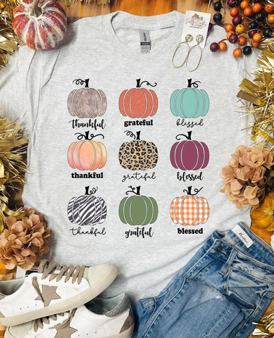 Thankful Grateful Blessed Pumpkins Ash Grey Tee