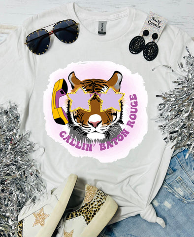 Callin' Baton Rouge Boujee Tiger White Tee