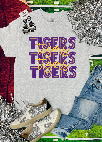 Tigers Tigers Tigers Stacked Ash Grey Tee