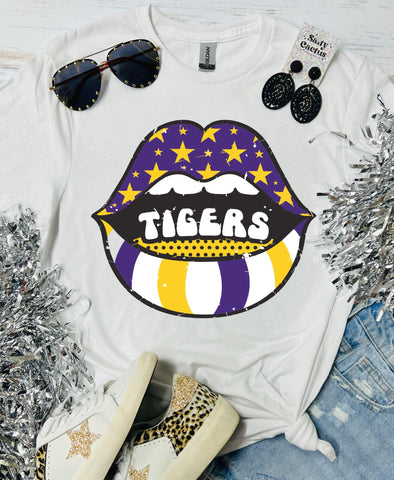 LSU Tigers Purple & Yellow Lips White Tee