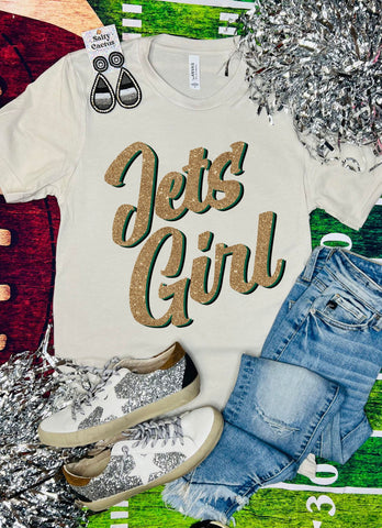 Jets Girl Glitter Tan Tee