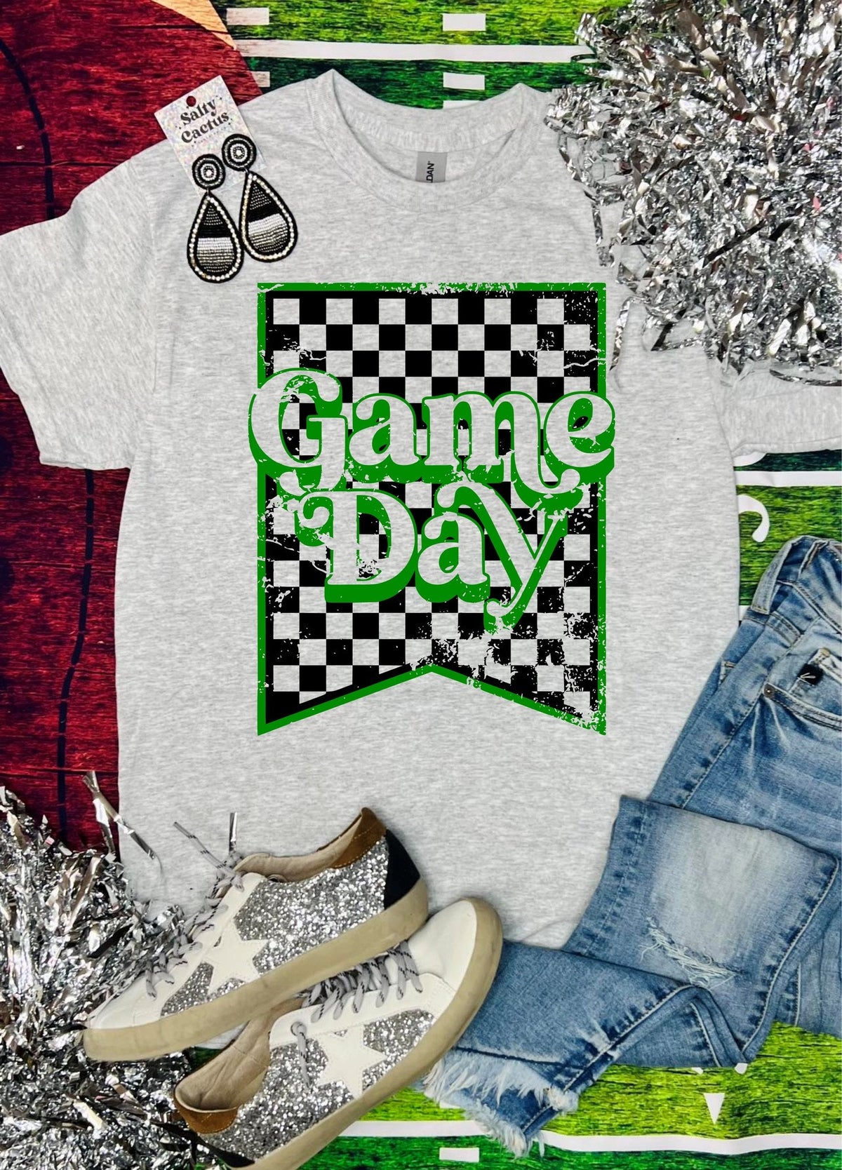 Game Day Checkered Flag Ash Grey Tee